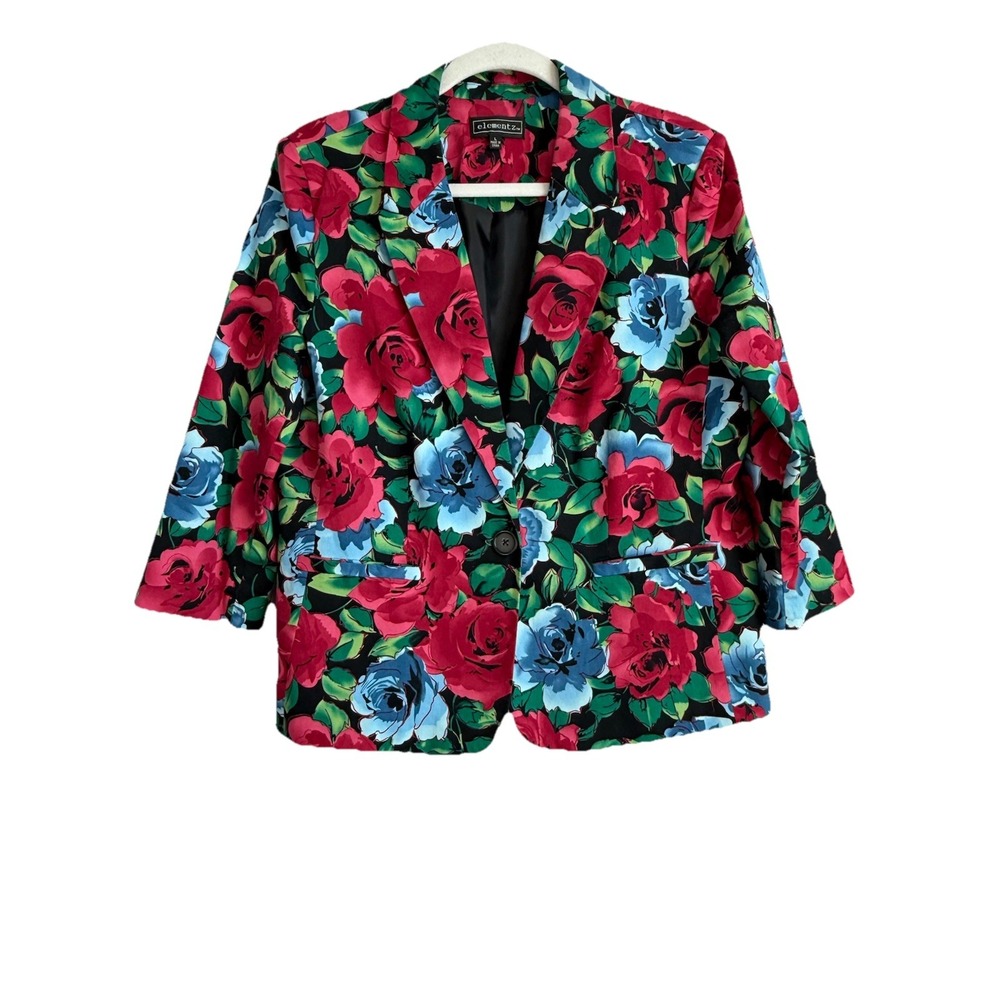Elementz Roses Blazer Jacket Flowers Vibrant Cottagecore‎  Academia Womens Large
